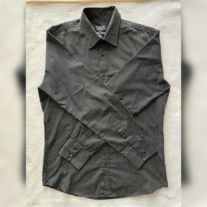 Men's Black and Gray Striped Button Down Shirt